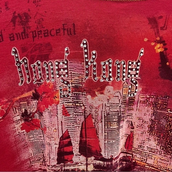 VINTAGE Y2K Christopher & Banks Hong Kong Graphic 3/4 Sleeve Shirt. Size M - Picture 4 of 12